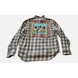 Shari J Gray Buffalo Bucking Bronco Embroidered Western Womens Button Flannel XL